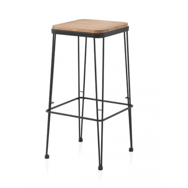 TABOURET INDUSTRIEL CARRÉ EN BOIS ET MÉTAL RIOPAR