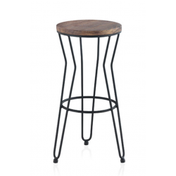 TABOURET ROND INDUSTRIEL EN MÉTAL ET BOIS LISBOA