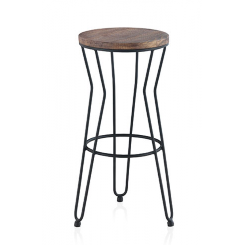 TABOURET ROND INDUSTRIEL EN MÉTAL ET BOIS LISBOA