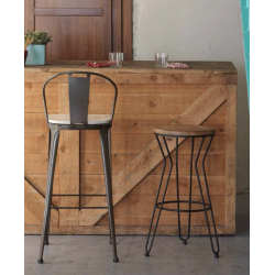 TABOURET ROND INDUSTRIEL EN MÉTAL ET BOIS LISBOA