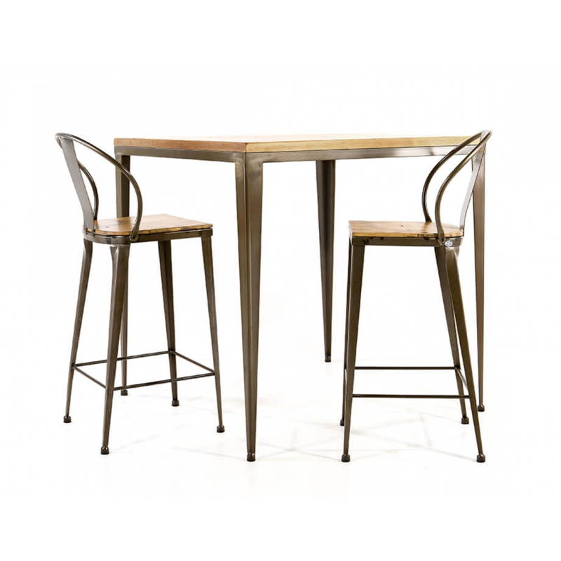 TABLE HAUTE INDUSTRIELLE BOIS ET MÉTAL BOLONIA