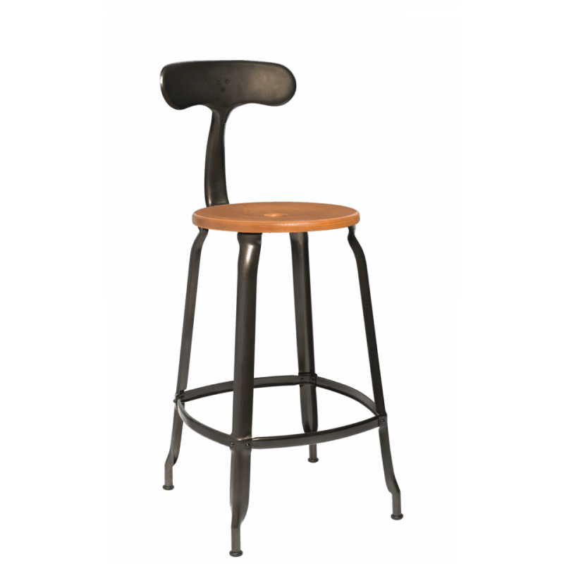TABOURET NICOLLE BOIS ET MÉTAL INDUSTRIEL FRANÇAIS