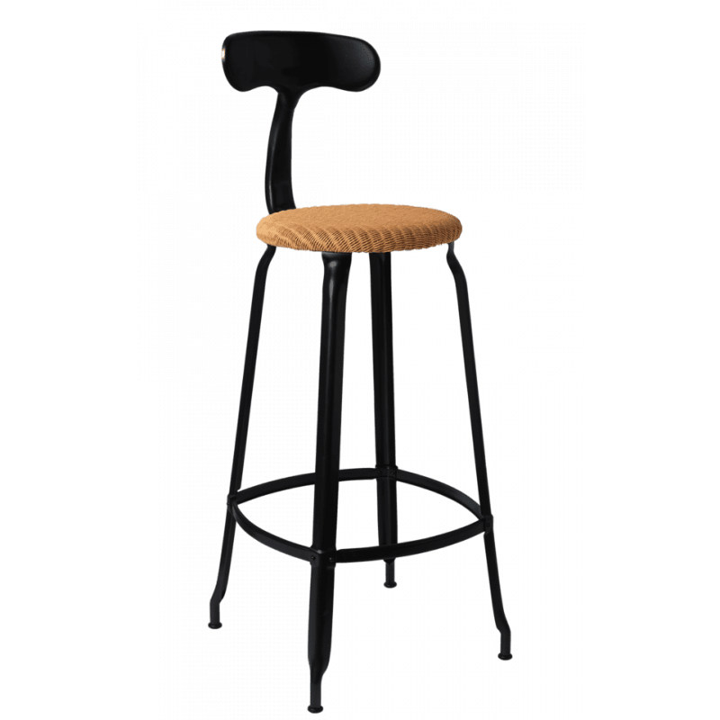 TABOURET  NICOLLE BAR INDUSTRIEL FRANÇAIS ROTIN ET MÉTAL