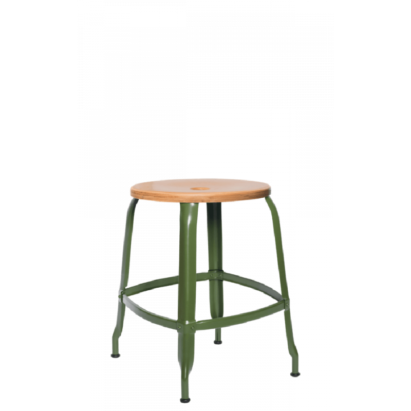 TABOURET NICOLLE BAS INDUSTRIEL FRANÇAISE BOIS ET MÉTAL