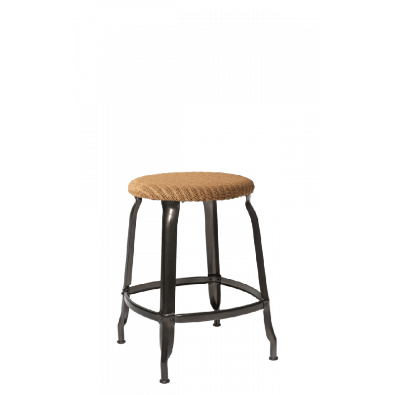 TABOURET  NICOLLE BAS INDUSTRIEL FRANÇAIS ROTIN ET MÉTAL
