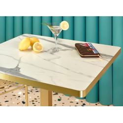 Table Carré Bistrot TIFFANY Dorée Effet Marbre - Le Chaisier