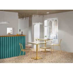 Table Carré Bistrot TIFFANY Dorée Effet Marbre - Le Chaisier