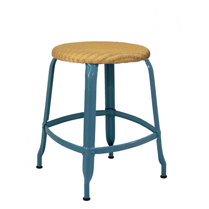 TABOURET  NICOLLE BAS INDUSTRIEL FRANÇAIS ROTIN ET MÉTAL