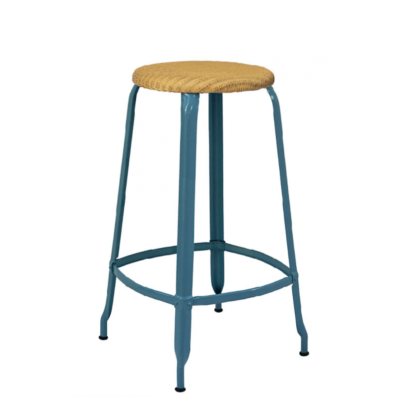 TABOURET  NICOLLE BAR INDUSTRIEL FRANÇAIS ROTIN ET MÉTAL