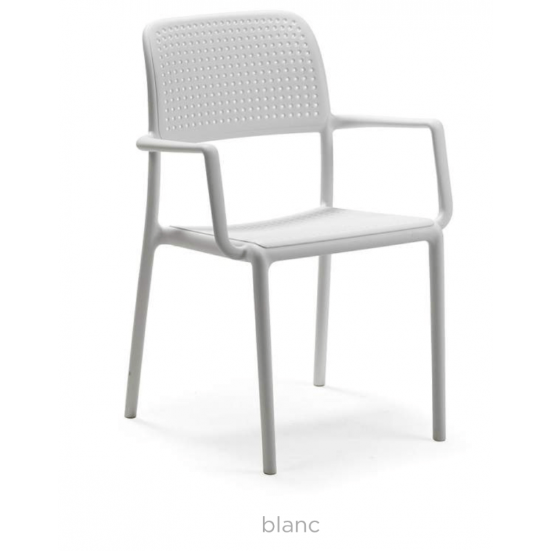 FAUTEUIL BLANC EMPILABLE D'EXTÉRIEUR EN POLYPROPYLÈNE BORA