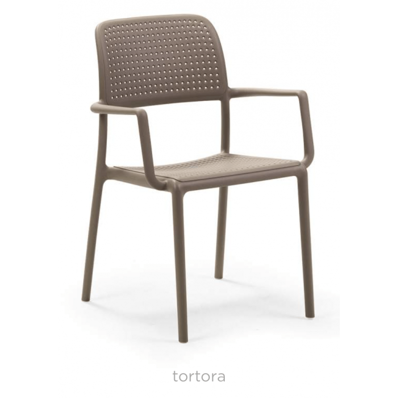 FAUTEUIL TAUPE EMPILABLE D'EXTÉRIEUR EN POLYPROPYLÈNE BORA