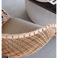 TABOURET RÉGLABLE EN CUIR TRESSÉ ET TISSU MARLON