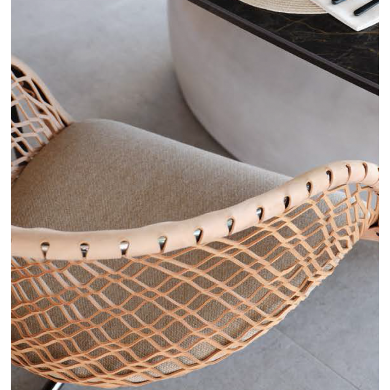 TABOURET RÉGLABLE EN CUIR TRESSÉ ET TISSU MARLON