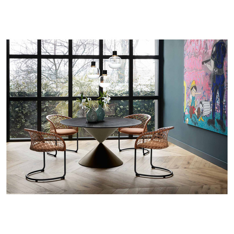 FAUTEUIL CONTEMPORAIN EN CUIR TRESSÉ ET TISSU MARLON