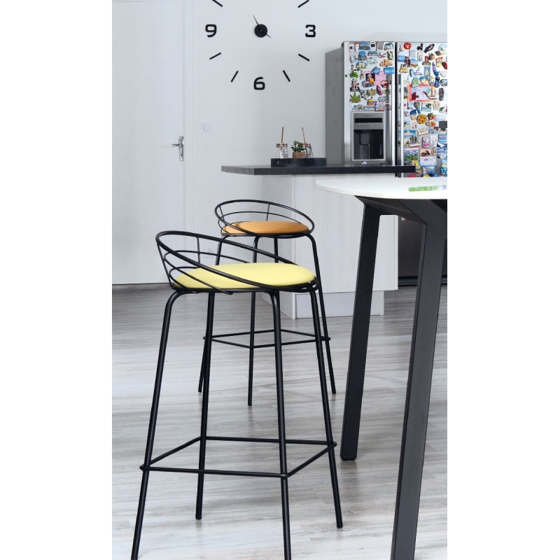 TABOURET DESIGN DOSSIER BAS EN MÉTAL YAËL ASSISE GARNIE
