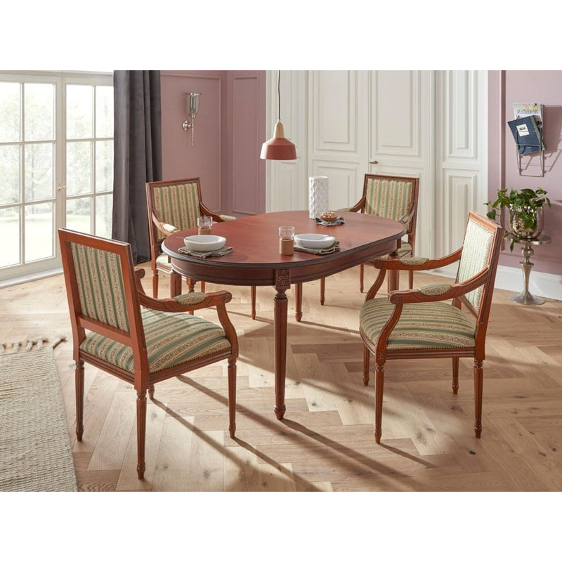 FAUTEUIL CARRÉ DE STYLE LOUIS XVI QP EN BOIS ET TISSU