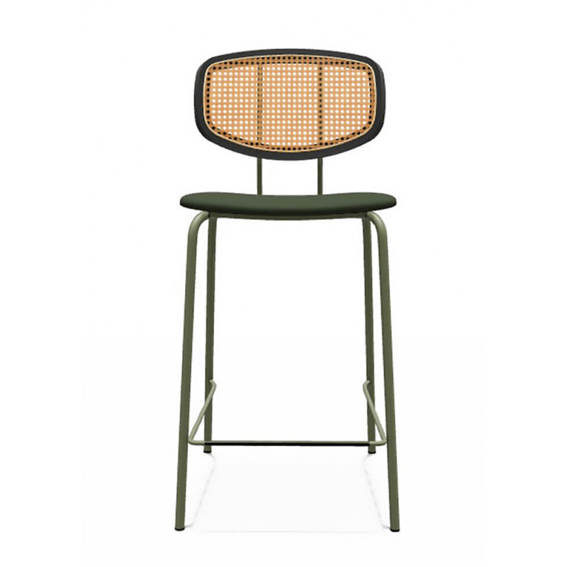 TABOURET SNACK MODERNE À DOS CANNÉ EN SIMILICUIR RITMO