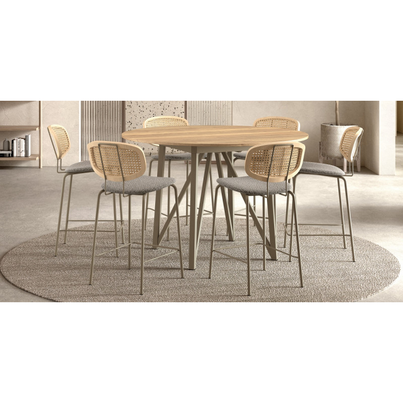 TABOURET SNACK MODERNE À DOS CANNÉ EN SIMILICUIR RITMO