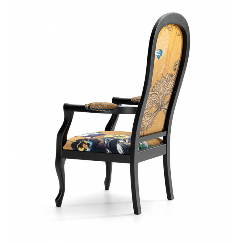 FAUTEUIL VOLTAIRE DE DÉTENTE EN TISSU VELOURS ET BOIS PERSONNALISABLE