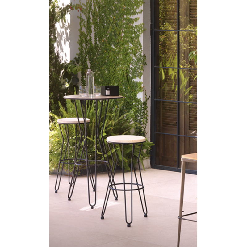 TABOURET ROND INDUSTRIEL EN MÉTAL ET BOIS LISBOA