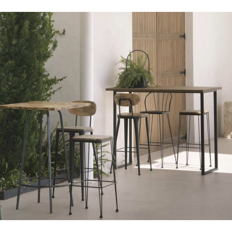 TABOURET INDUSTRIEL CARRÉ EN BOIS ET MÉTAL RIOPAR