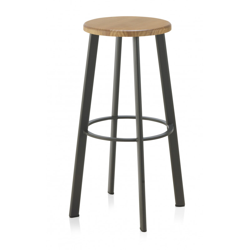 TABOURET EN BOIS ET MÉTAL ROND INDUSTRIEL POLO