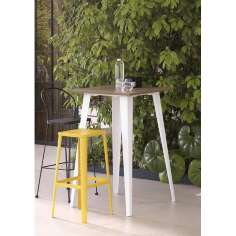 TABLE HAUTE DE BAR INDUSTRIELLE PLASENCIA MÉTAL ET BOIS