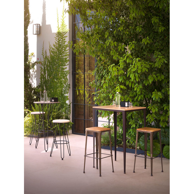 TABLE HAUTE INDUSTRIELLE BOIS ET MÉTAL BOLONIA