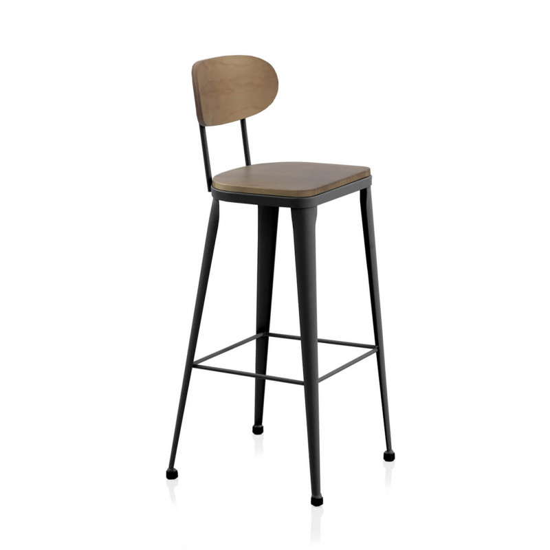 TABOURET HAUT AUSTIN INDUSTRIEL EN BOIS ET MÉTAL