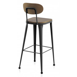 TABOURET HAUT AUSTIN INDUSTRIEL EN BOIS ET MÉTAL