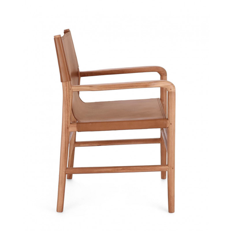 FAUTEUIL CONTEMPORAIN EN TECK ET CUIR CAROLINE