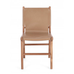 CHAISE CONTEMPORAINE EN TECK ET CUIR EUGENIE