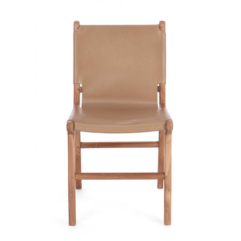 CHAISE CONTEMPORAINE EN TECK ET CUIR EUGENIE