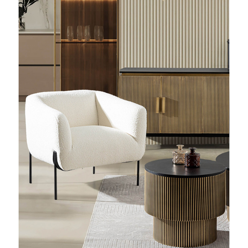 FAUTEUIL CARRÉ DE DÉTENTE EN TISSU BOUCLETTE CLAUDINE