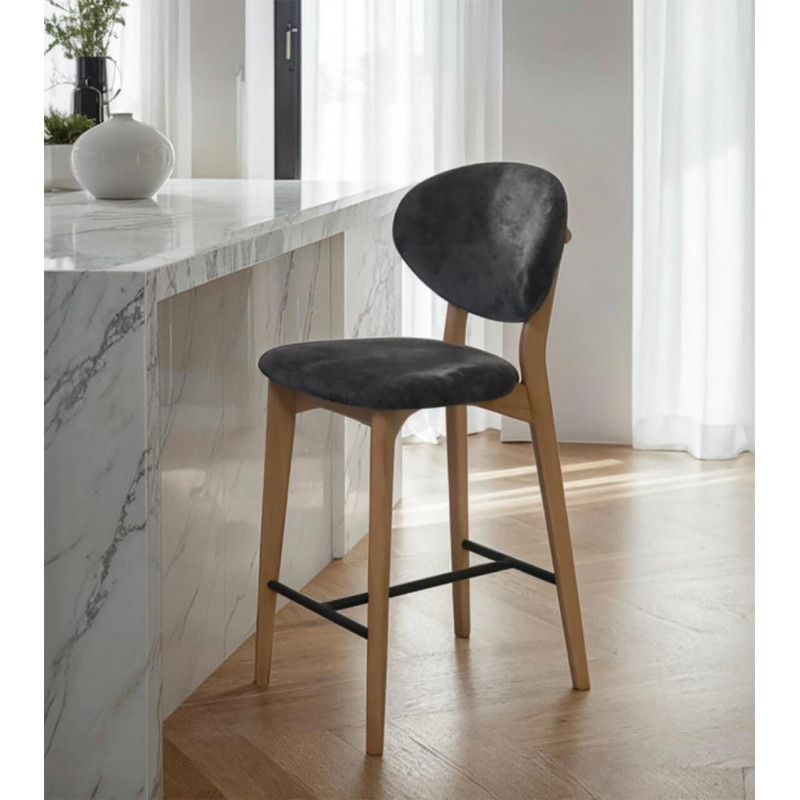 TABOURET POIGNÉE CONTEMPORAIN EN BOIS ET TISSU THALES