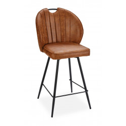 CHAISE D'ÎLOT HAUTE EN SIMILICUIR RÉTRO ELTON COGNAC