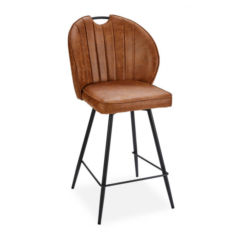 CHAISE D'ÎLOT HAUTE EN SIMILICUIR RÉTRO ELTON COGNAC