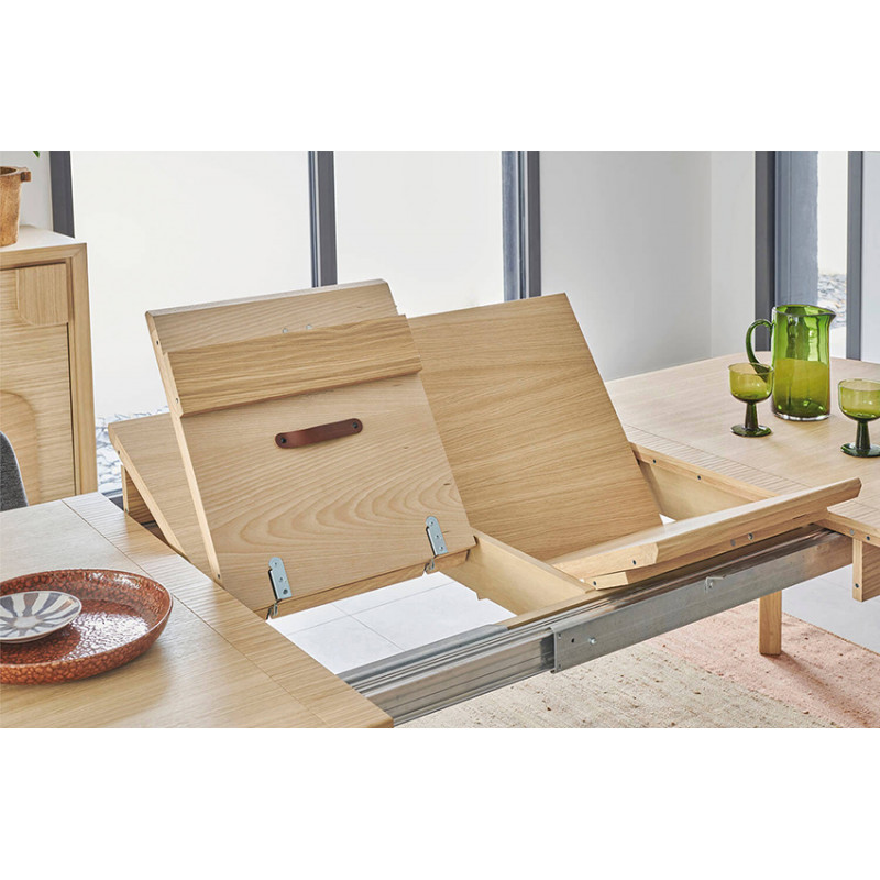 TABLE EN CHÊNE TONNEAU ANGLES ARRONDIS EXTENSIBLE