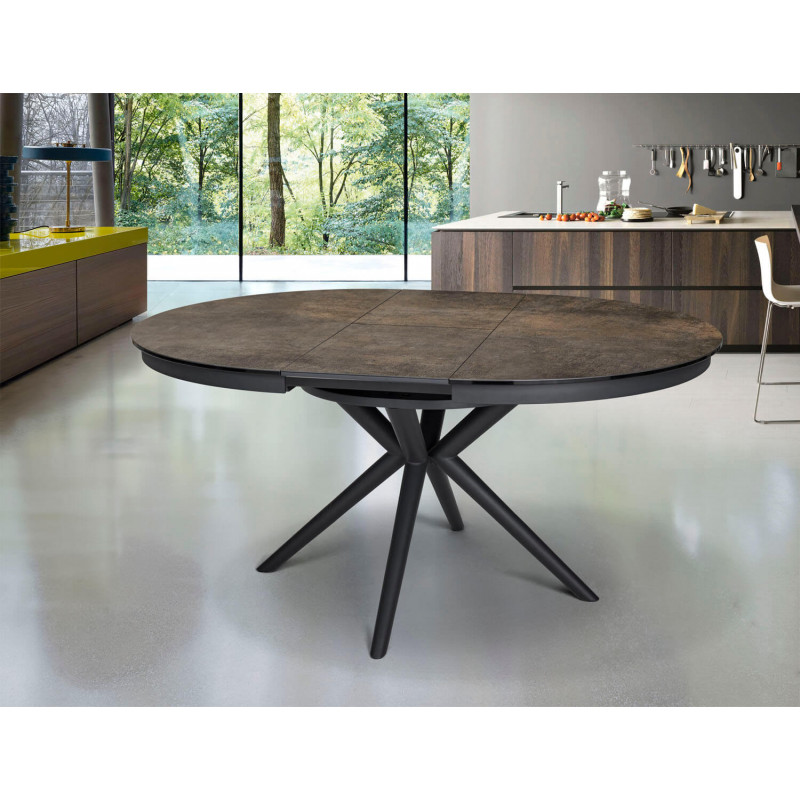 TABLE RONDE EXTENSIBLE EN CÉRAMIQUE ROUILLE CLARA