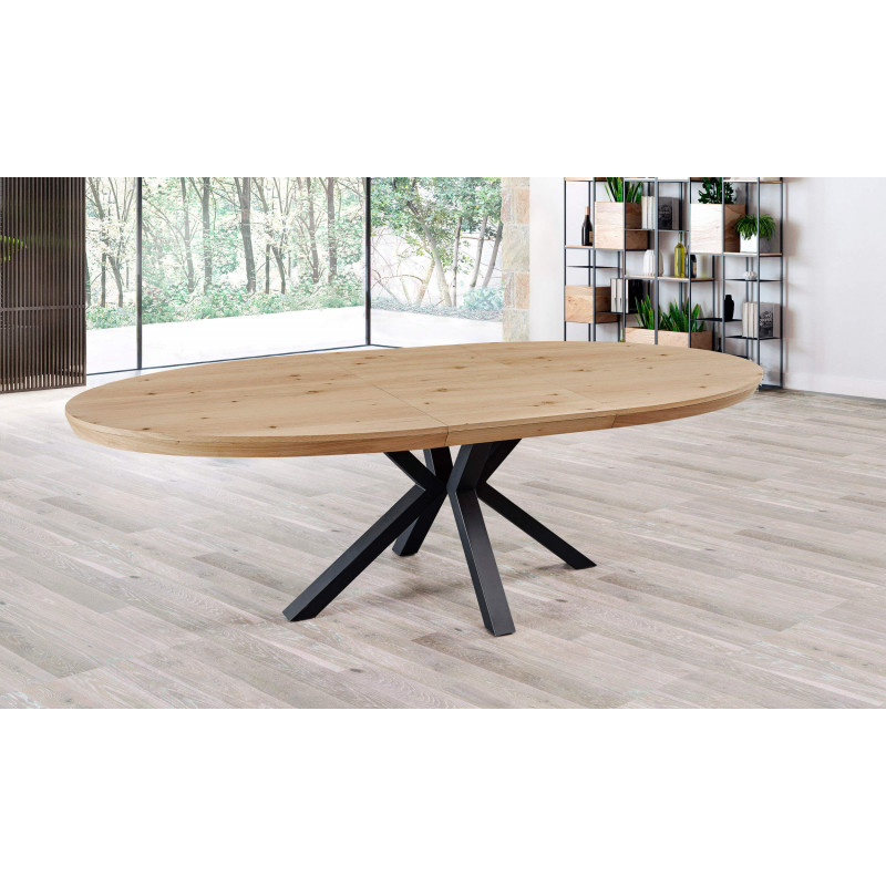 TABLE OVALE EXTENSIBLE BOIS ET MÉTAL OLIVIA