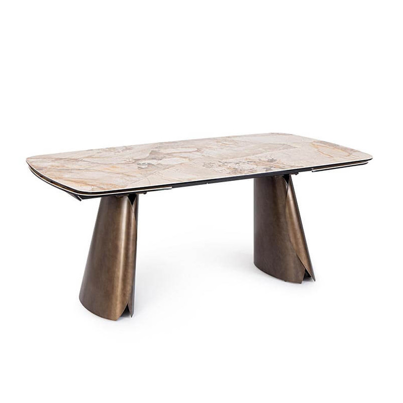 TABLE MODERNE EN CÉRAMIQUE EXTENSIBLE CILE MARBRE BRILLANT MARRON