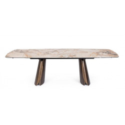 TABLE MODERNE EN CÉRAMIQUE EXTENSIBLE CILE MARBRE BRILLANT MARRON