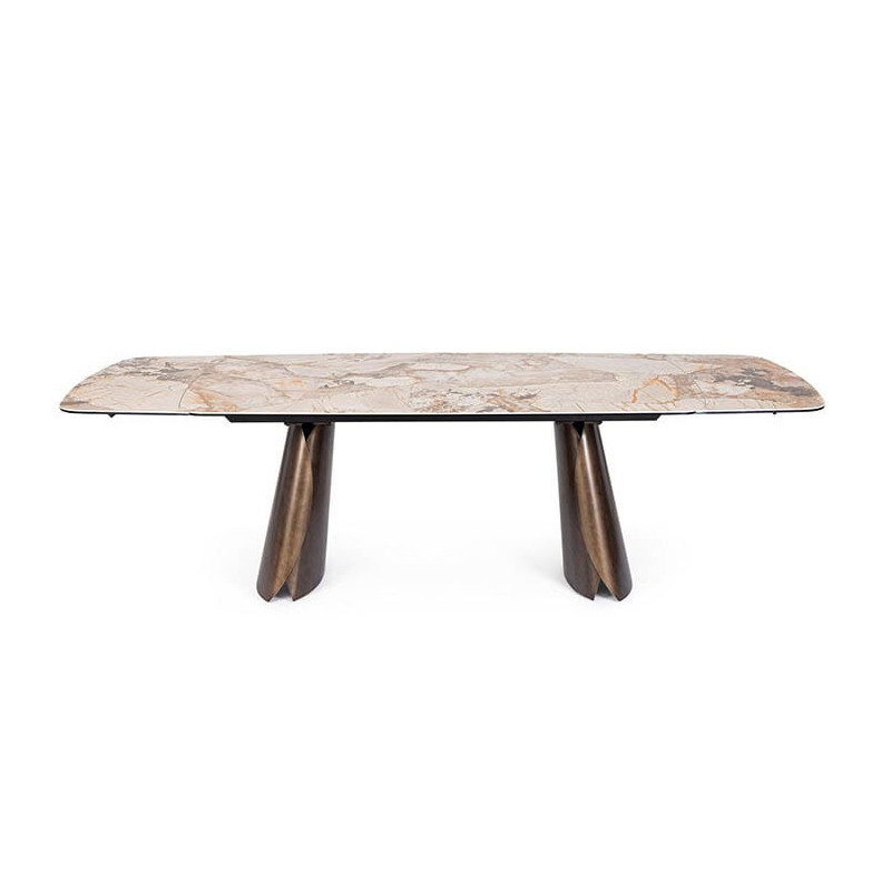 TABLE MODERNE EN CÉRAMIQUE EXTENSIBLE CILE MARBRE BRILLANT MARRON
