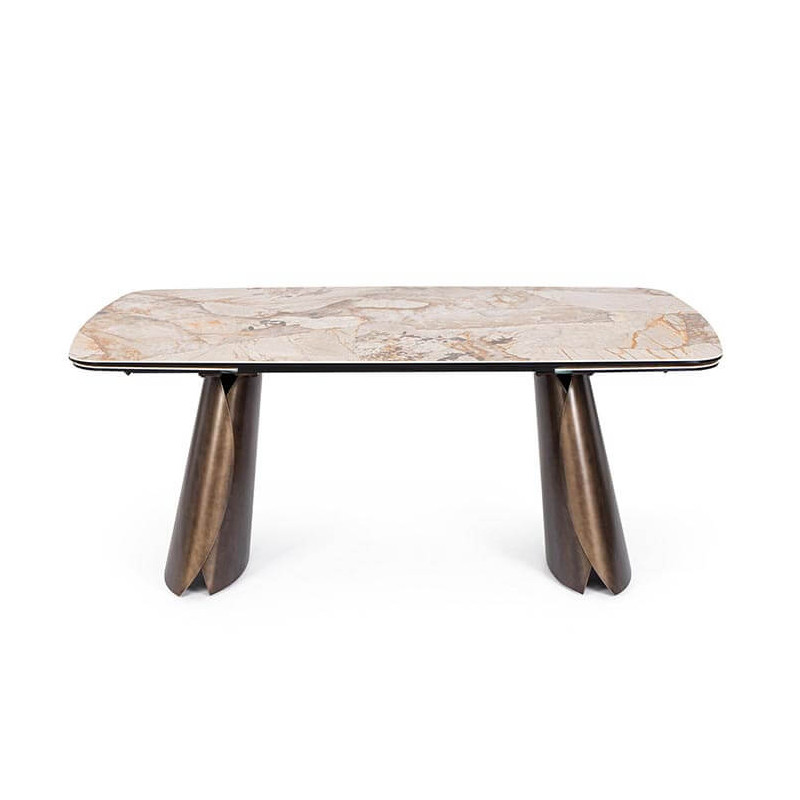 TABLE MODERNE EN CÉRAMIQUE EXTENSIBLE CILE MARBRE BRILLANT MARRON