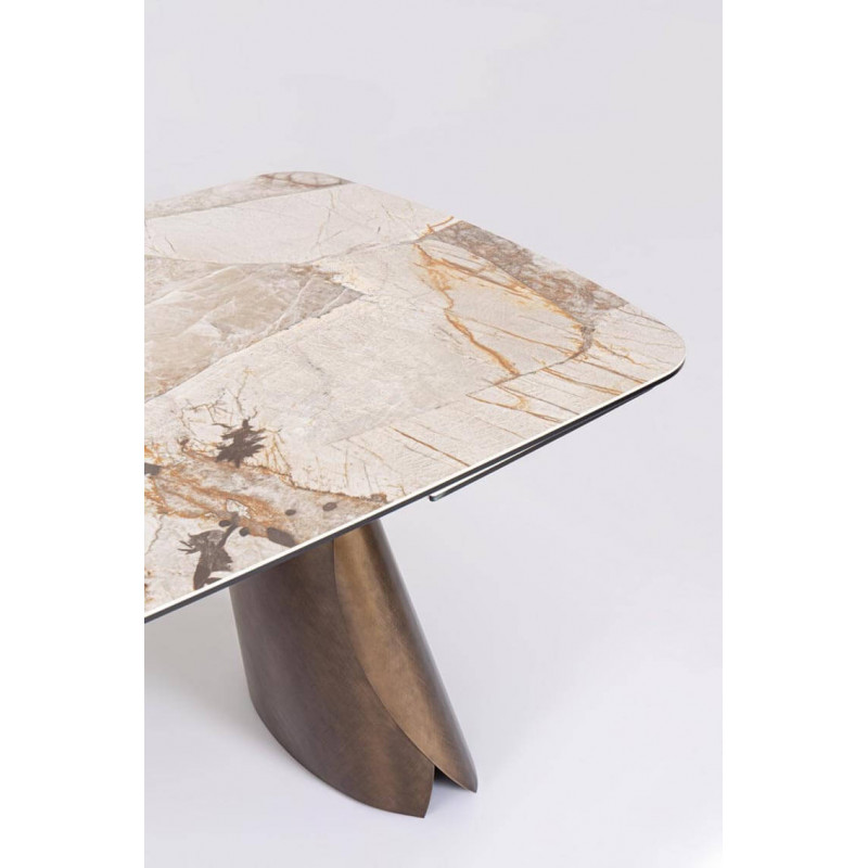 TABLE MODERNE EN CÉRAMIQUE EXTENSIBLE CILE MARBRE BRILLANT MARRON
