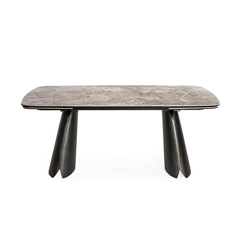 TABLE MODERNE EN CÉRAMIQUE EXTENSIBLE CILE MARBRE BRILLANT GRIS