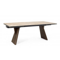 TABLE EXTENSIBLE EN CÉRAMIQUE MARBRE BRILLANT MAIKKI PIEDS BOIS