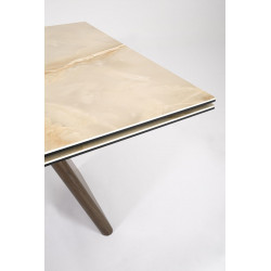 TABLE EXTENSIBLE EN CÉRAMIQUE MARBRE BRILLANT MAIKKI PIEDS BOIS