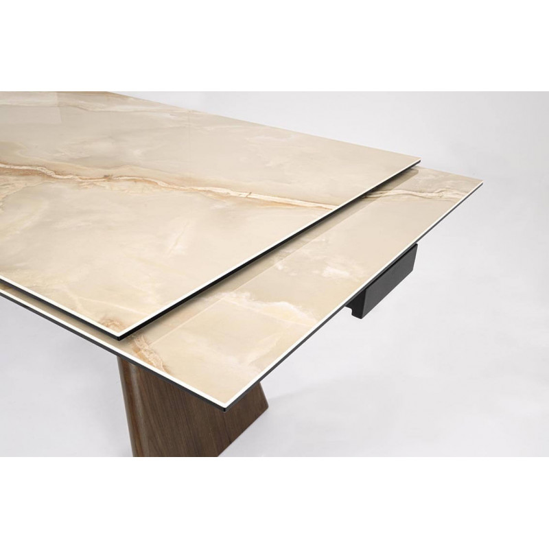 TABLE EXTENSIBLE EN CÉRAMIQUE MARBRE BRILLANT MAIKKI PIEDS BOIS