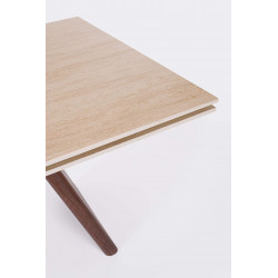 TABLE CÉRAMIQUE EXTENSIBLE EN TRAVERTIN ET NOYER MAIKKI